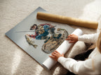 A woman carefully rolls a fine art poster paper. Preparing it for framing or display. This high-quality poster paper ensures vibrant colors and sharp details. Protect your artwork with this premium paper. Order now and preserve your art!