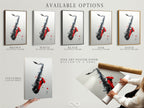 Discover available options for your saxophone artwork. Choose from stretched canvas print fine art poster paper or floating frame. Customize your art to match your style. Create a unique piece that reflects your personality. Explore options now.