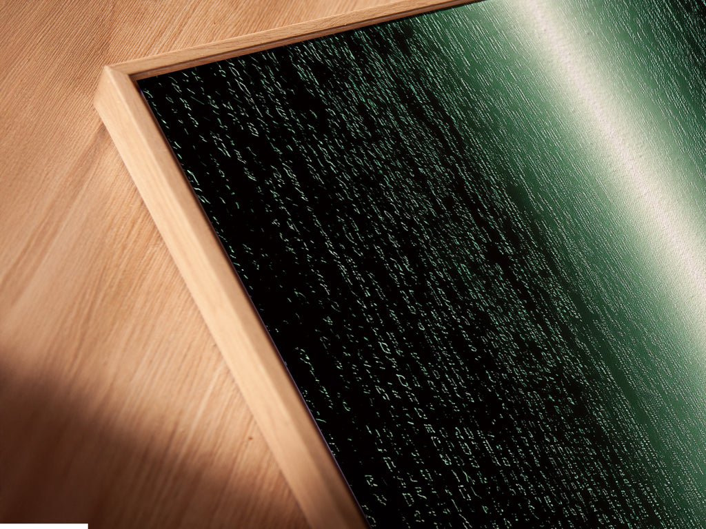 A close-up angled view reveals the details of a canvas print in a floating frame. The floating frame gives the artwork a modern gallery look. The canvas texture enhances the art print's visual appeal. Discover the beauty of canvas prints in floating frames.