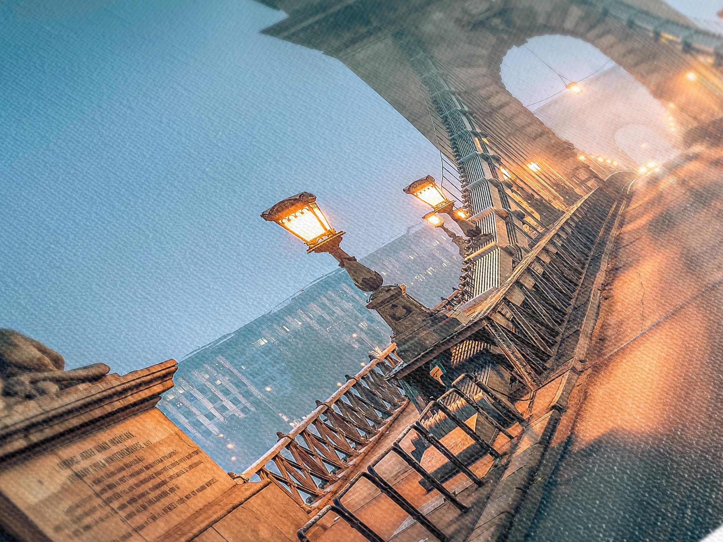 Chain Bridge Wall Art, Budapest Landmark Canvas Print, Morning Fog Cityscape Decor, Iconic Hungarian Bridge Artwork for Living Room / Office