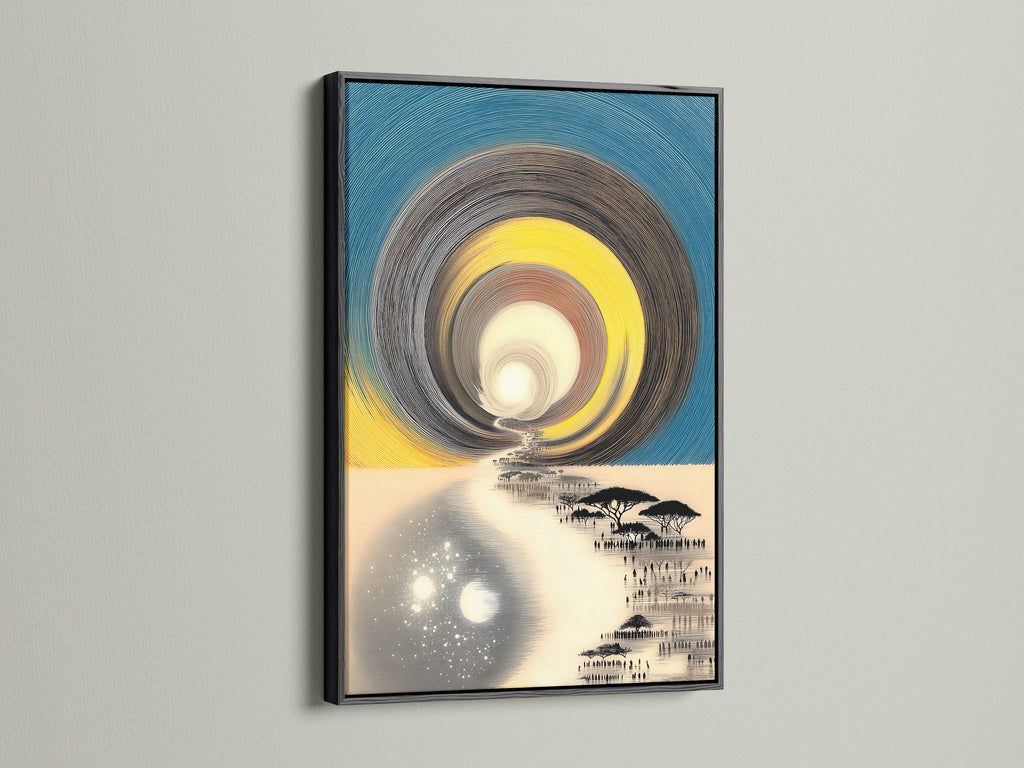 See a canvas artwork displayed in a sleek black frame. Black frames provide a bold contrast. Black gives artwork a sophisticated edge. A black frame is perfect for modern art enthusiasts. See artwork transformed by a black frame's elegance. Makes colors pop.