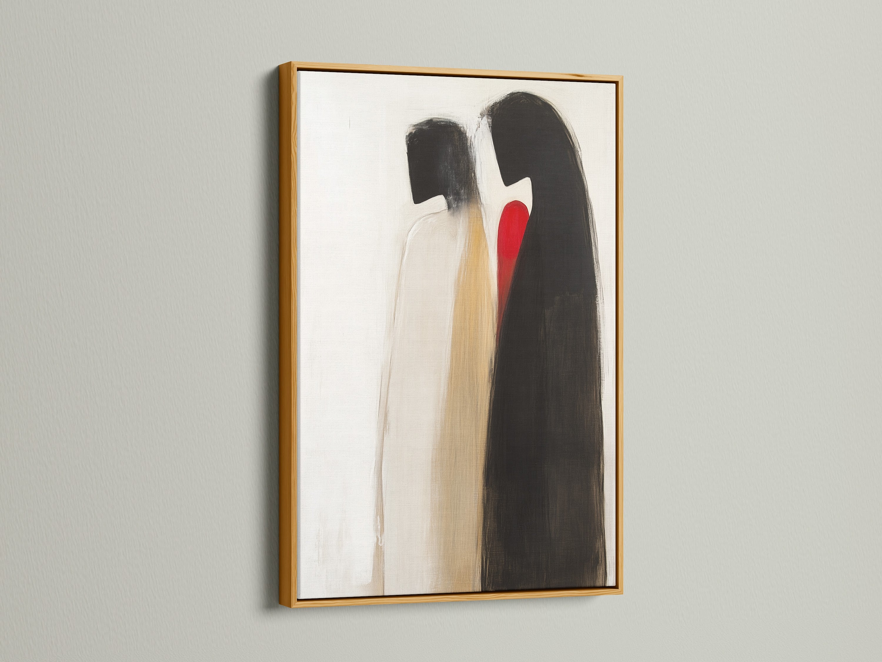 Abstract Couple Art Print in a Gold Frame. This artwork exudes luxury and modern style. The gold frame enhances the minimalist love canvas adding warmth to your space. Perfect for creating a refined and romantic atmosphere at home.