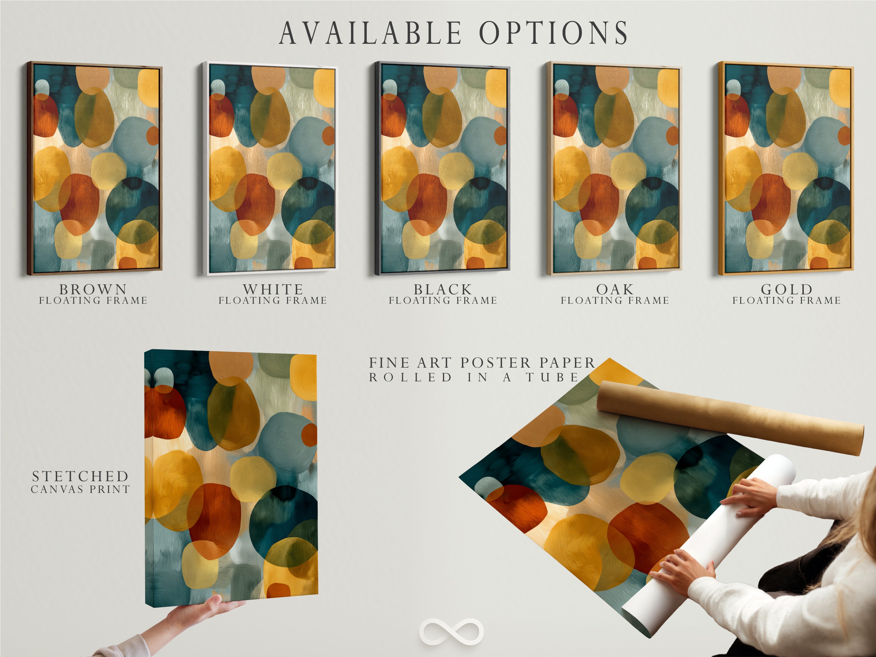 Abstract Circle Canvas Print - Modern Geometric Wall Art, Teal Orange Contemporary Artwork for Living Room Decor