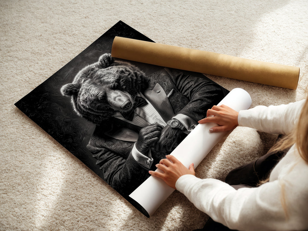 A woman is carefully rolling a fine art poster paper. The paper is high-quality and ready for framing. She is preparing it for display. Fine art poster paper offers a premium feel for art prints. Experience the beauty and quality of fine art posters for your home or office decor.