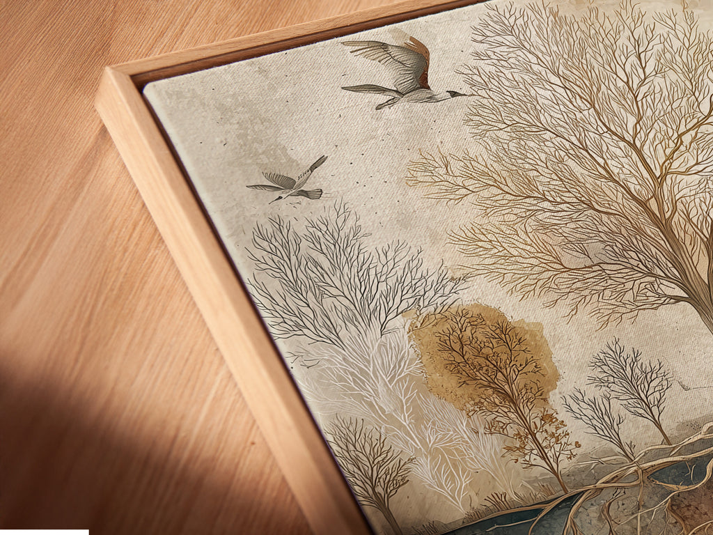 Close-up of a canvas print in a floating frame. The floating frame gives a modern gallery look. The artwork appears to float within the frame. This creates a unique and stylish display. Perfect for contemporary art lovers. See the detail and quality of our prints.