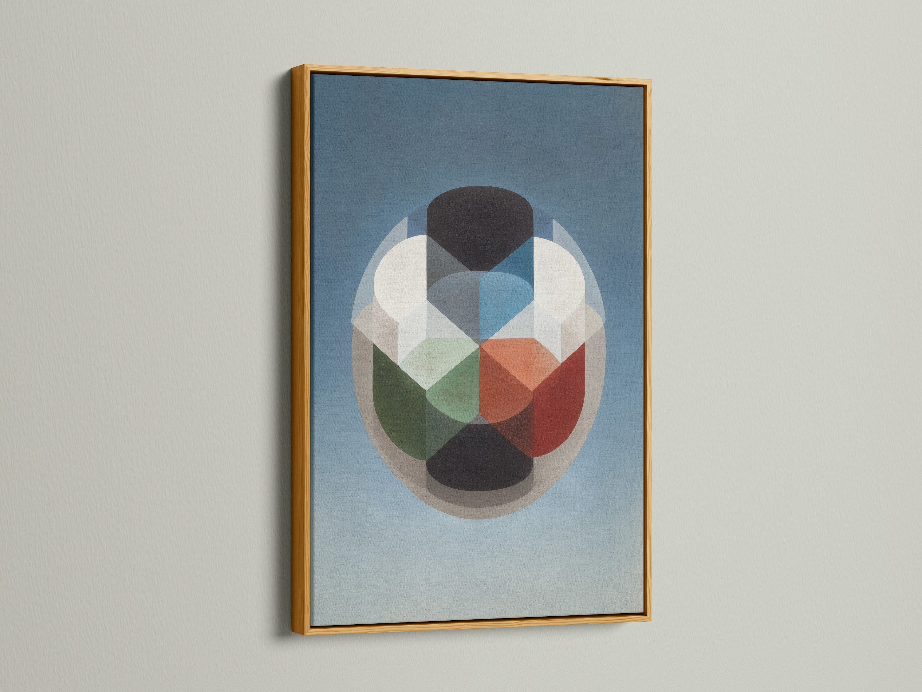 Mid Century Modern Art Print with a Gold Frame. This geometric print features an abstract design. Perfect for retro decor and modern canvas art. Add a touch of elegance to your office or bedroom walls.