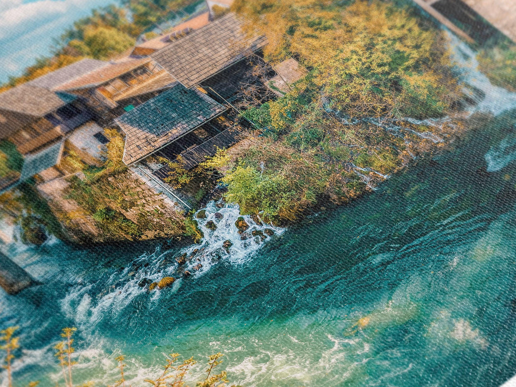 Rastoke Village Canvas Print - Croatia Wall Art, Scenic River and Waterfall Artwork, Large Croatian Landscape Photography, Rustic Autumn Art