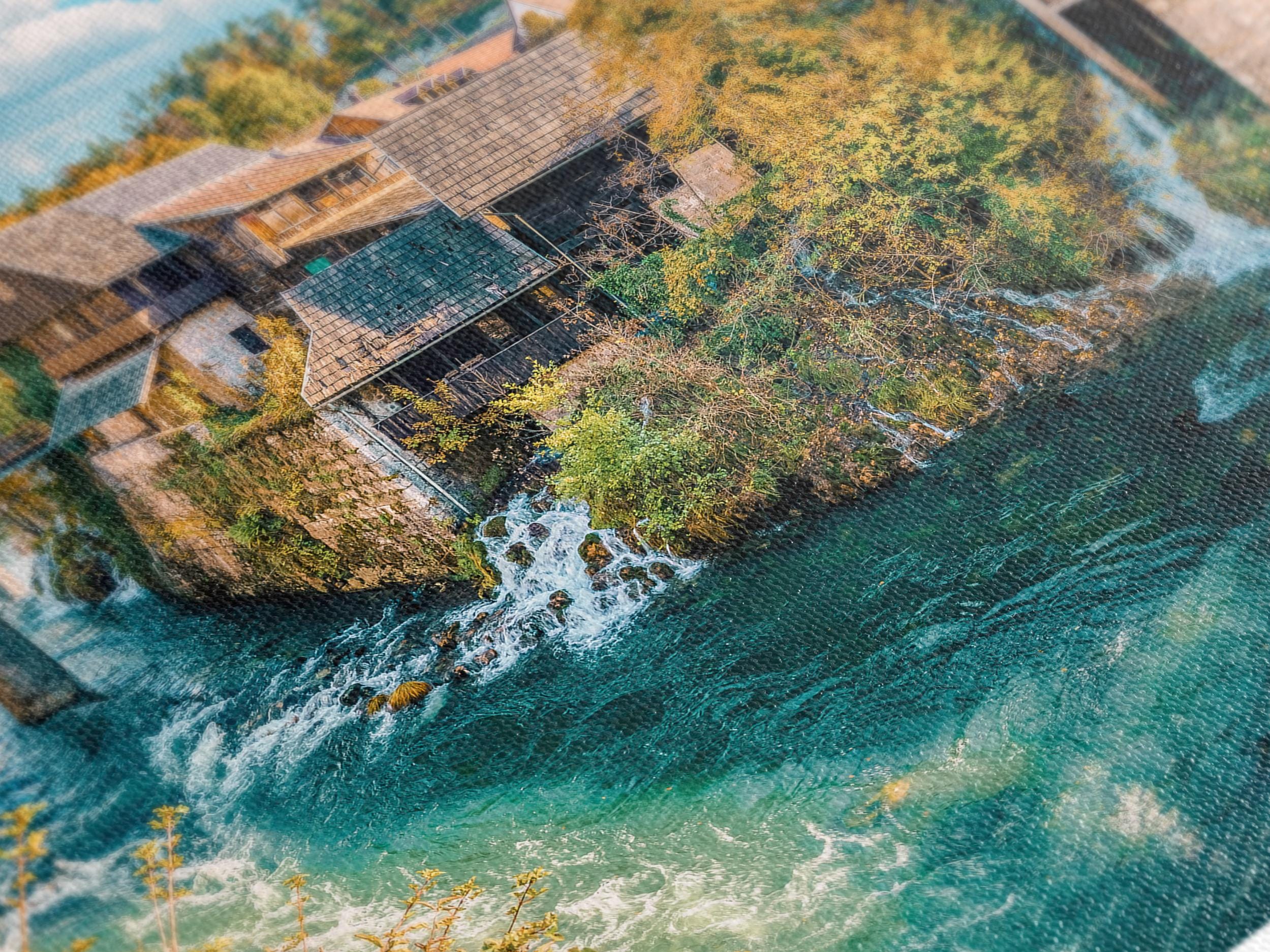 Rastoke Village Canvas Print - Croatia Wall Art, Scenic River and Waterfall Artwork, Large Croatian Landscape Photography, Rustic Autumn Art