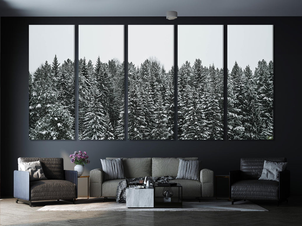 Winter Art Print Pine Trees Canvas Art Snowy Forest Wall Decor Winter Nature Landscape Print Modern Winter Wall Art Pine Tree Artwork Print