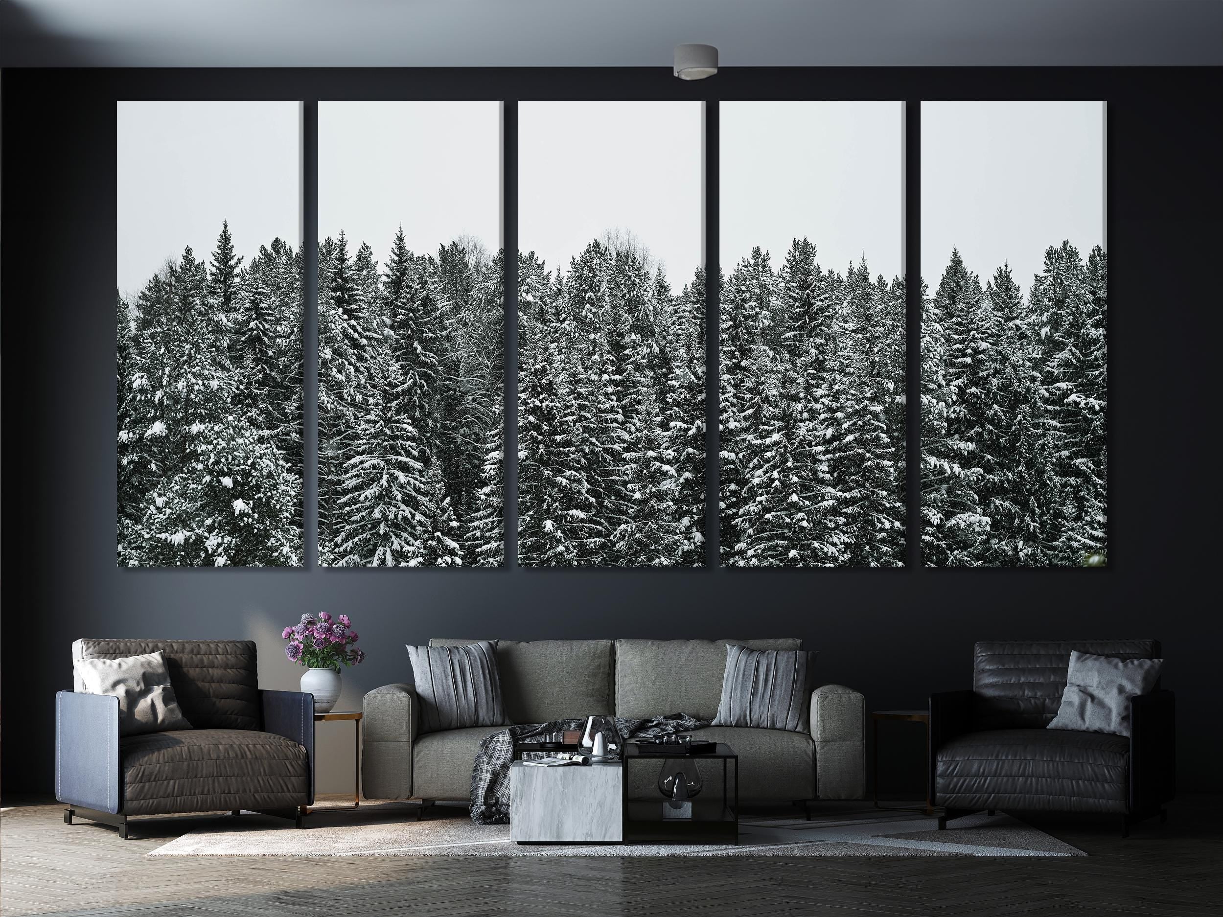 Winter Art Print Pine Trees Canvas Art Snowy Forest Wall Decor Winter Nature Landscape Print Modern Winter Wall Art Pine Tree Artwork Print