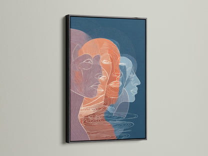 Artwork with a sleek black frame is showcased. The black frame provides a sophisticated touch. It allows the artwork to stand out. Its a versatile choice for various art styles and decor.