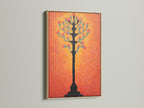 Botanical tree art print with a textured coral wall art background displayed within a oak frame. The oak frame enhances the artwork's natural tones making it a great choice for any room. Decorate your walls with style.