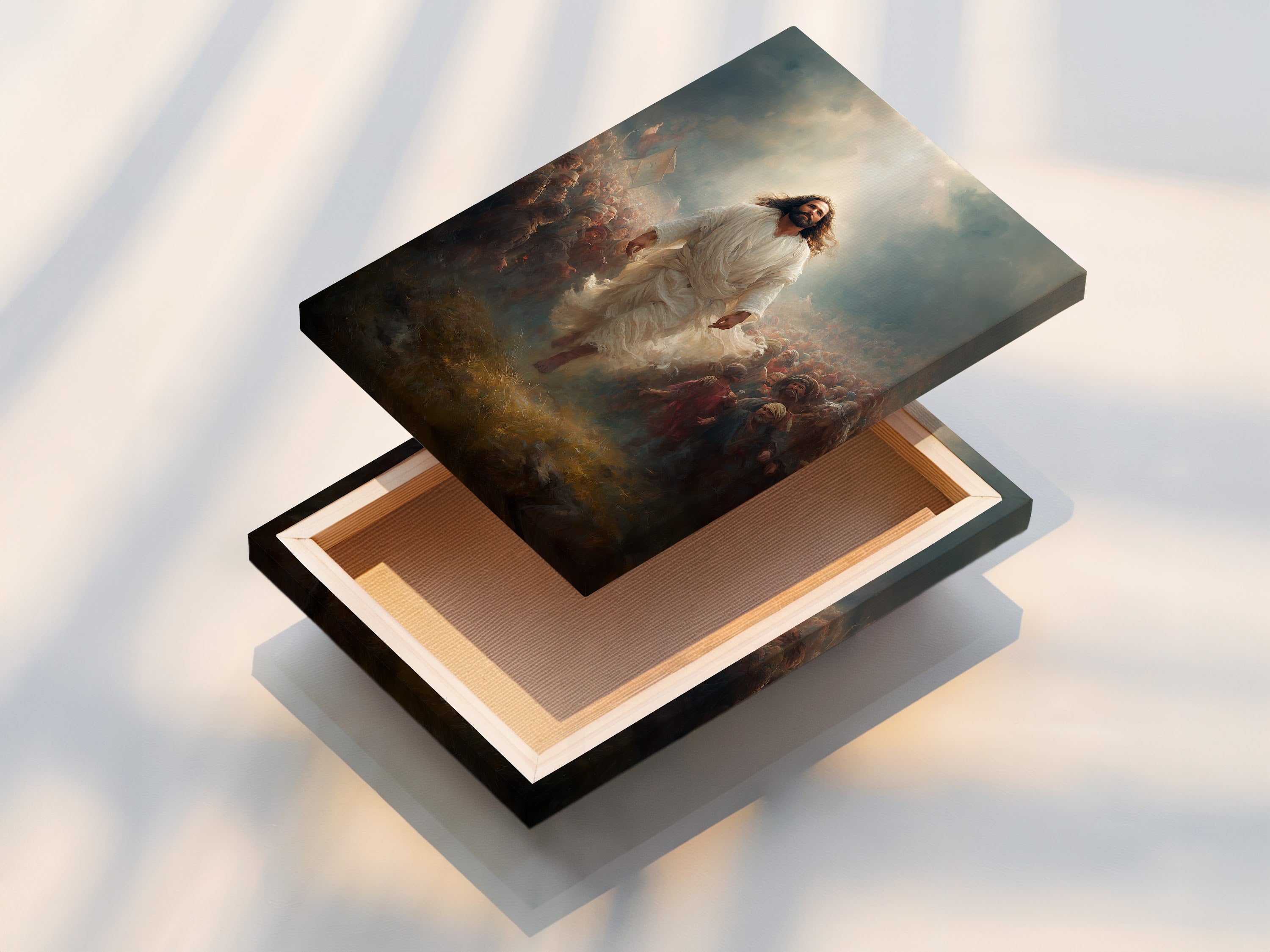 See this stretched canvas print of Jesus Christ artwork. Ready to hang and transform any room. Ideal for religious decor in a church office. A faith canvas print that inspires. This spiritual artwork brings peace. Perfect Christian home decor.