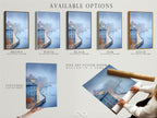 Available options include a stretched canvas print fine art poster paper and floating frame. Explore cityscape river art featuring European architecture. Consider misty cityscape photography for blue wall art.