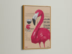 A gold frame surrounds the flamingo wine art print. This brings a touch of luxury. It enhances the contemporary artwork. Perfect for a chic kitchen or dining space. This artwork is a great conversation starter.