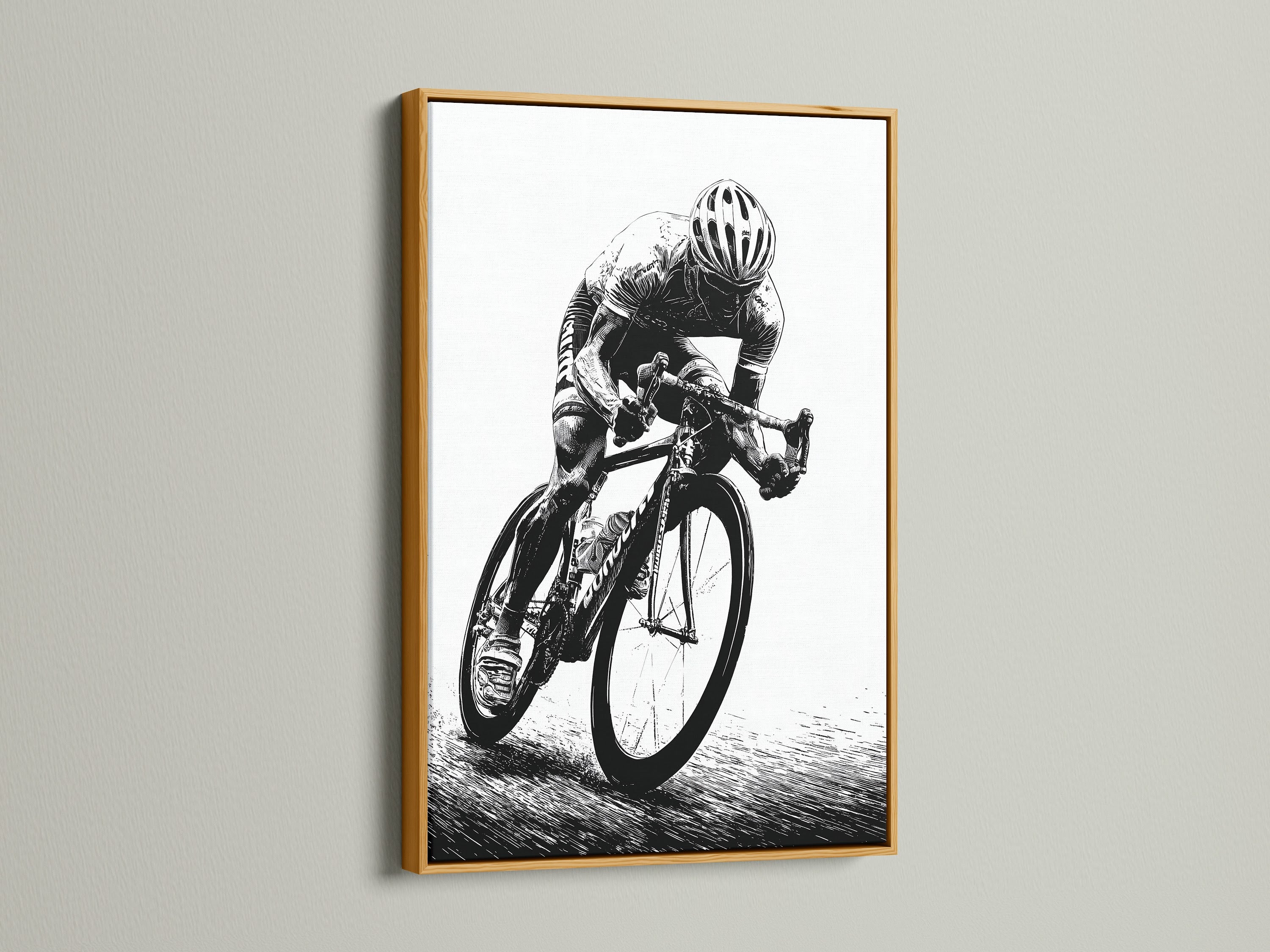 Cycling art print in a luxurious gold frame. This vintage cycling art adds a touch of elegance to any room. Ideal for home gym decor and sports prints. Enhance your athletic decor with this cyclist artwork.