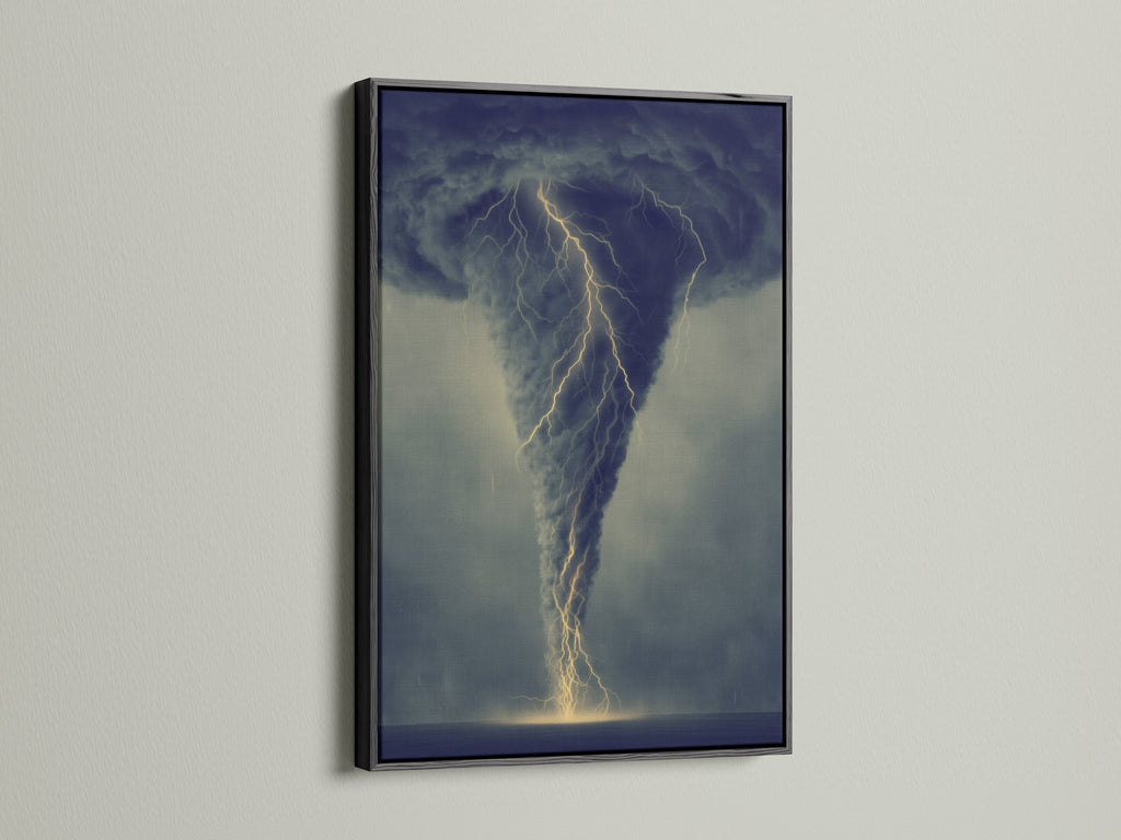 Striking tornado artwork in a black frame. The dramatic weather poster adds a unique touch. This storm canvas is great for cafes and boardrooms. The black frame suits industrial aesthetics. Discover disaster art for a bold statement