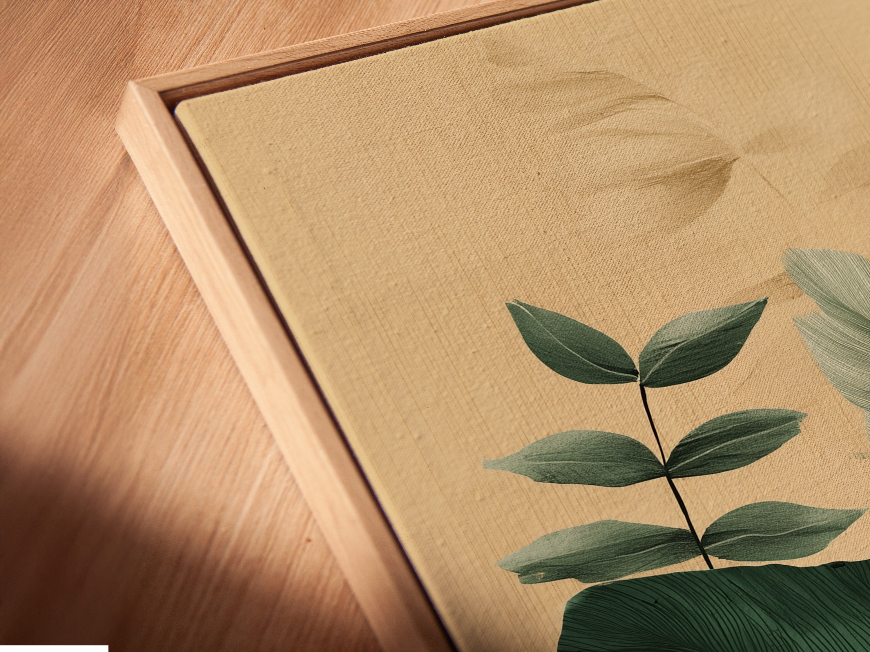 A close-up shot of a canvas print in a floating frame. The floating frame gives the art a unique appearance. The canvas seems to hover within the frame. Perfect to elevate your space.