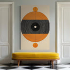 Moderne wanddecoratie uit het midden van de vorige eeuw - Canvas geïnspireerd op vinylplaten, beige en oranje retro wanddecoratie, abstracte muziekprint, geometrische minimalistische kunst