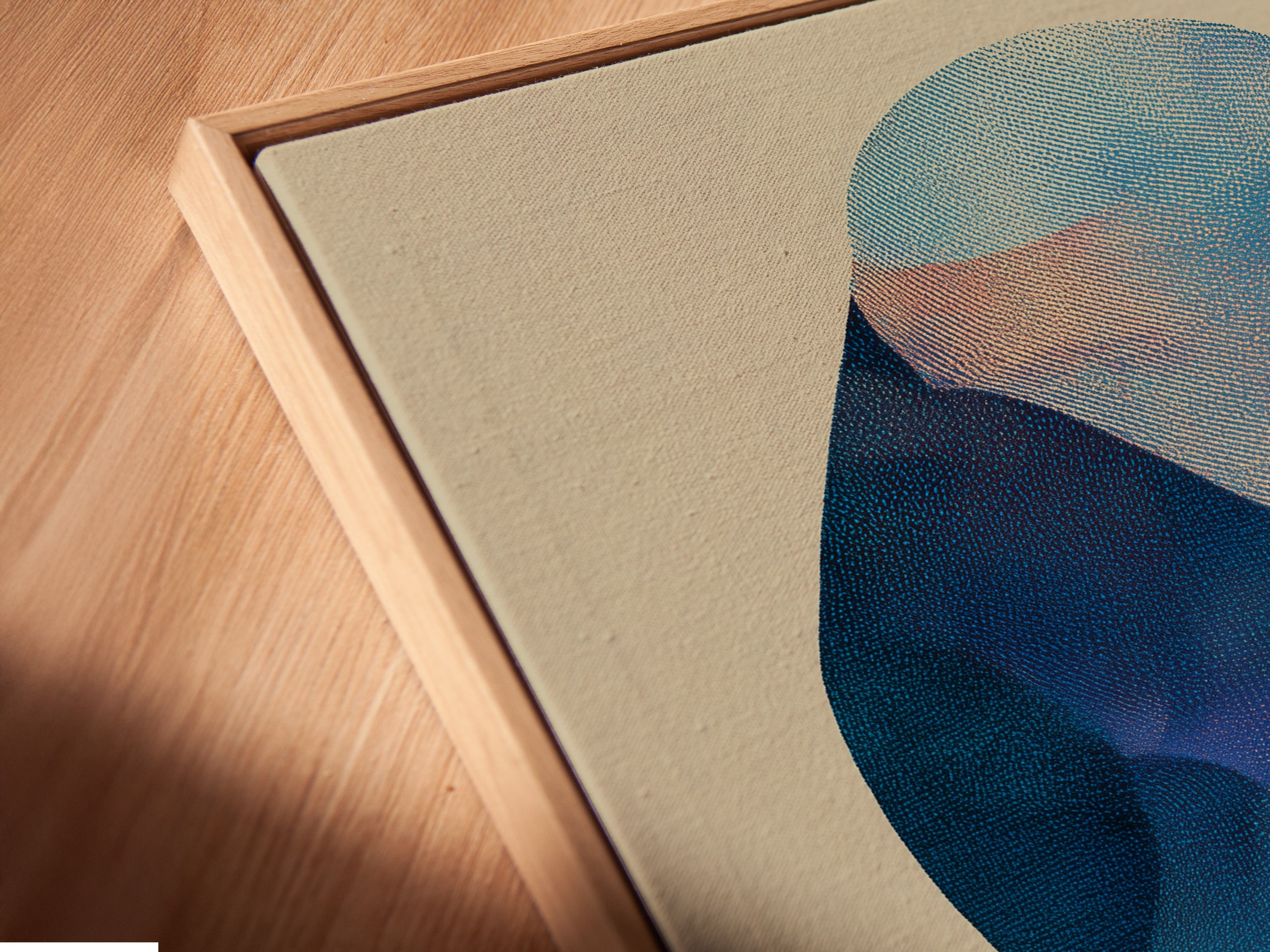 Here is a close-up of a canvas print in a floating frame. The floating frame creates a modern and sophisticated look. It enhances the artwork by giving it a sense of depth. The canvas print appears to float within the frame. Discover the unique presentation of floating frames for your canvas art.