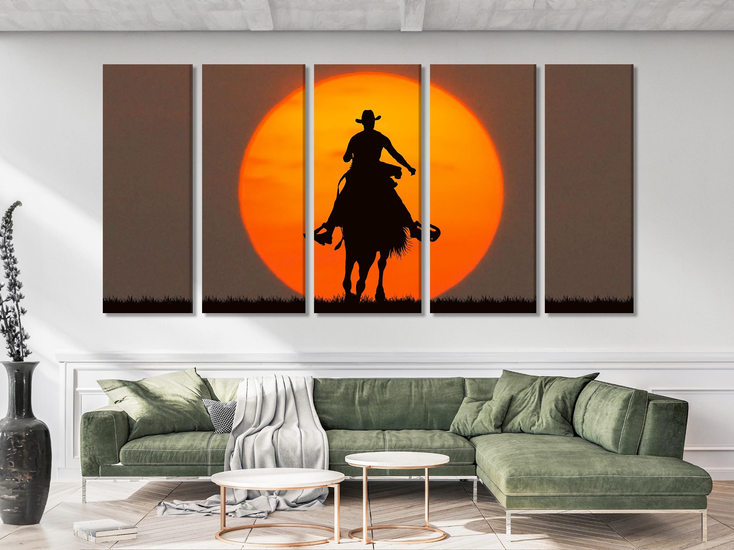 Cowboy Wall Art - Western Wall Decor, Cowboy Horseback Scene, Western American Fine Art Decor voor Moderne Woonkamer of Kantoorinrichting