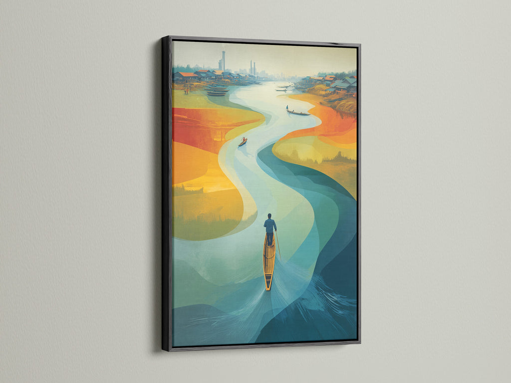 View artwork with a black frame. This offers a sleek and sophisticated touch. The art stands out against the wall. It adds drama to your space. A black frame is a classic choice for artwork. It provides a bold statement.