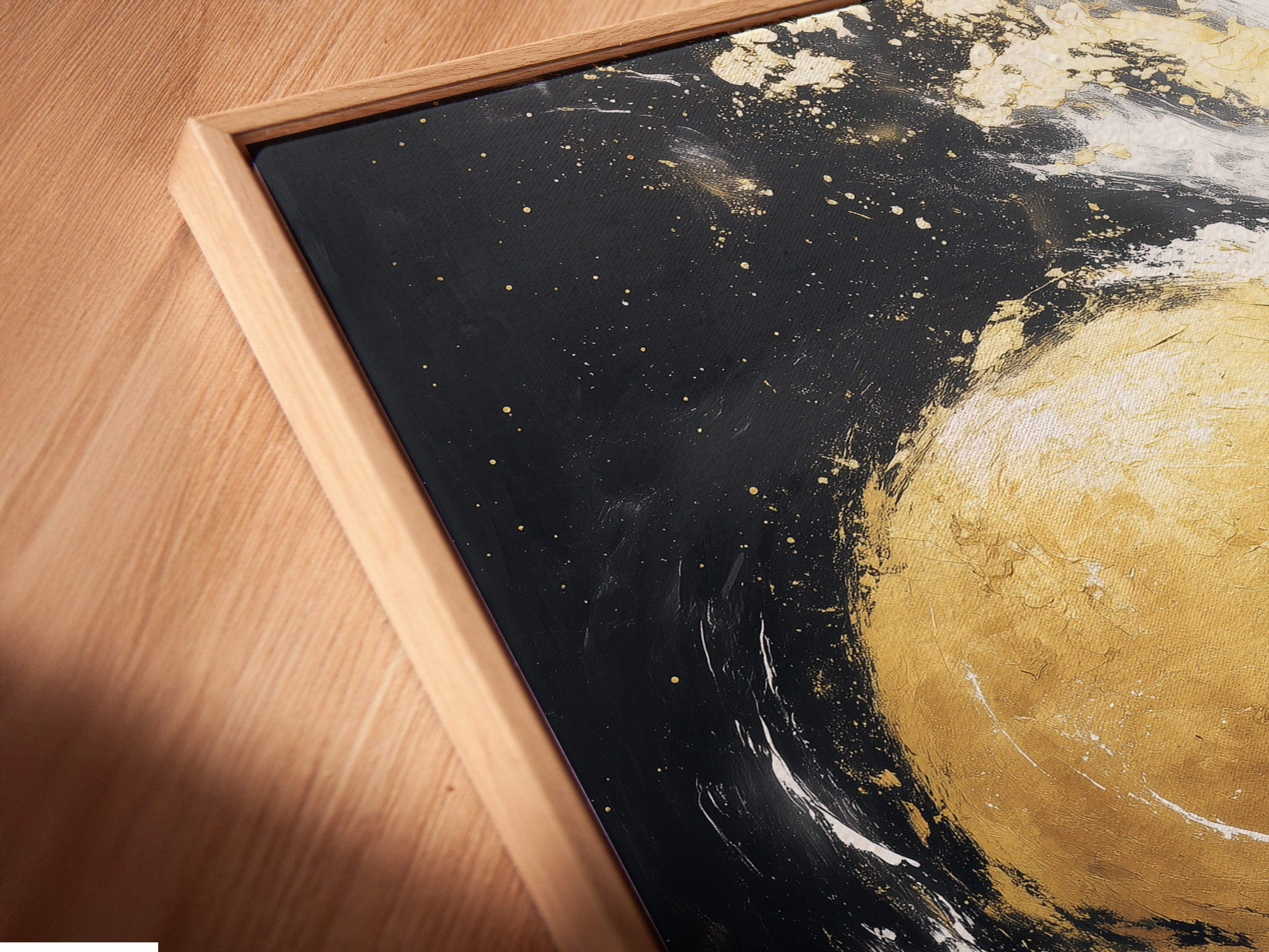 A close-up shot of a canvas print in a floating frame. The canvas print appears to float. This enhances the artwork. The floating frame adds depth and dimension.