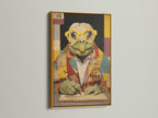 Turtle Scholar Art Print in a gold frame. The vintage animal art is both academic and quirky. This wall decor is a standout piece. The gold frame adds a touch of elegance. The turtle canvas print is perfect for study room art. This animal portrait art is a must-have.