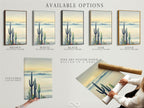 Available options for cactus artwork are displayed. Options include stretched canvas prints fine art poster paper and floating frames. This desert landscape can be customized to your liking. Perfect for creating personalized Southwestern decor. Choose the best option for your space.