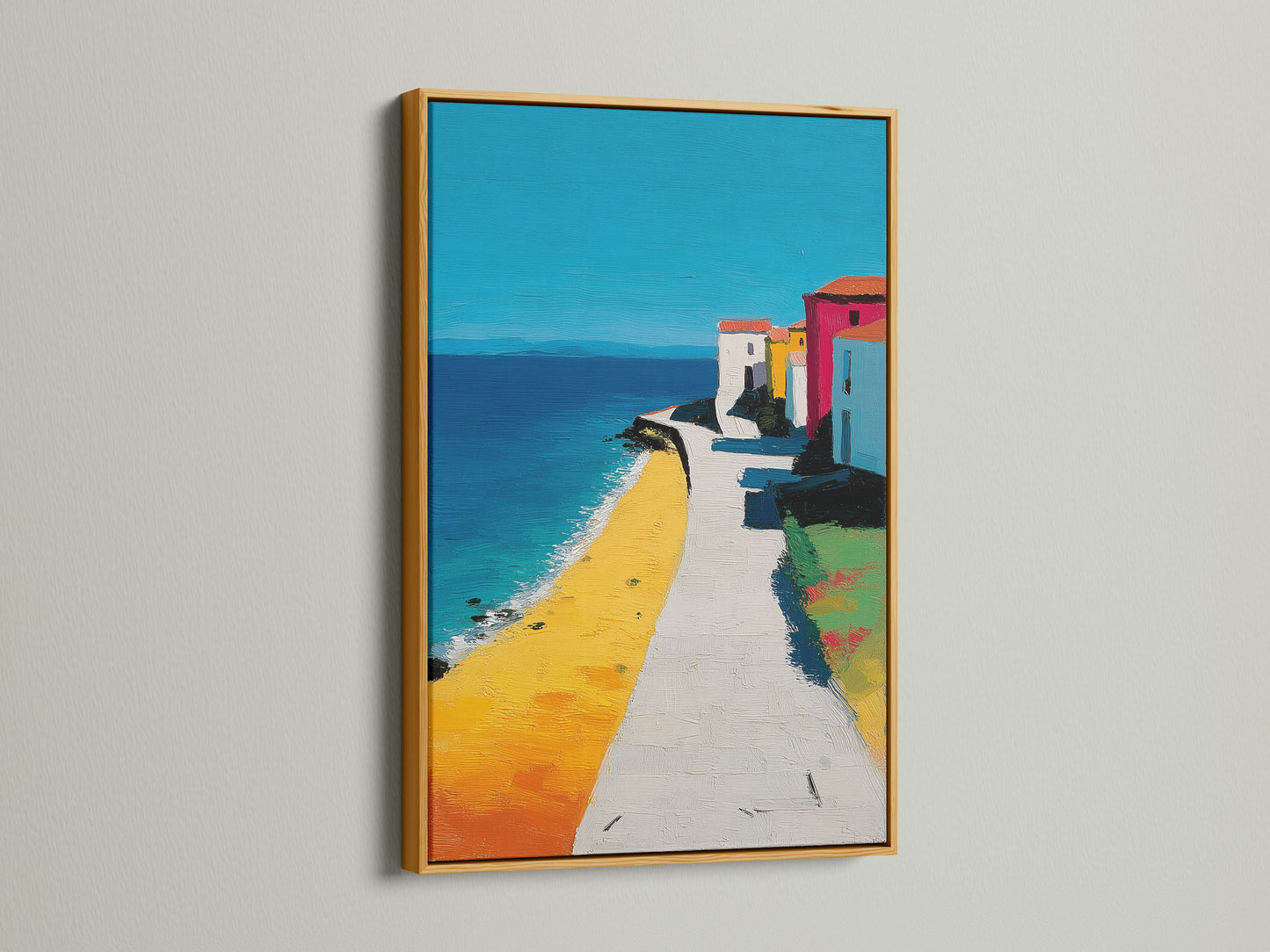 Artwork is displayed in a luxurious gold frame. The gold frame adds a touch of opulence and sophistication. This frame enhances the artwork with a warm glow. Ideal for adding a glamorous touch to any room. The golden frame has an expensive look.
