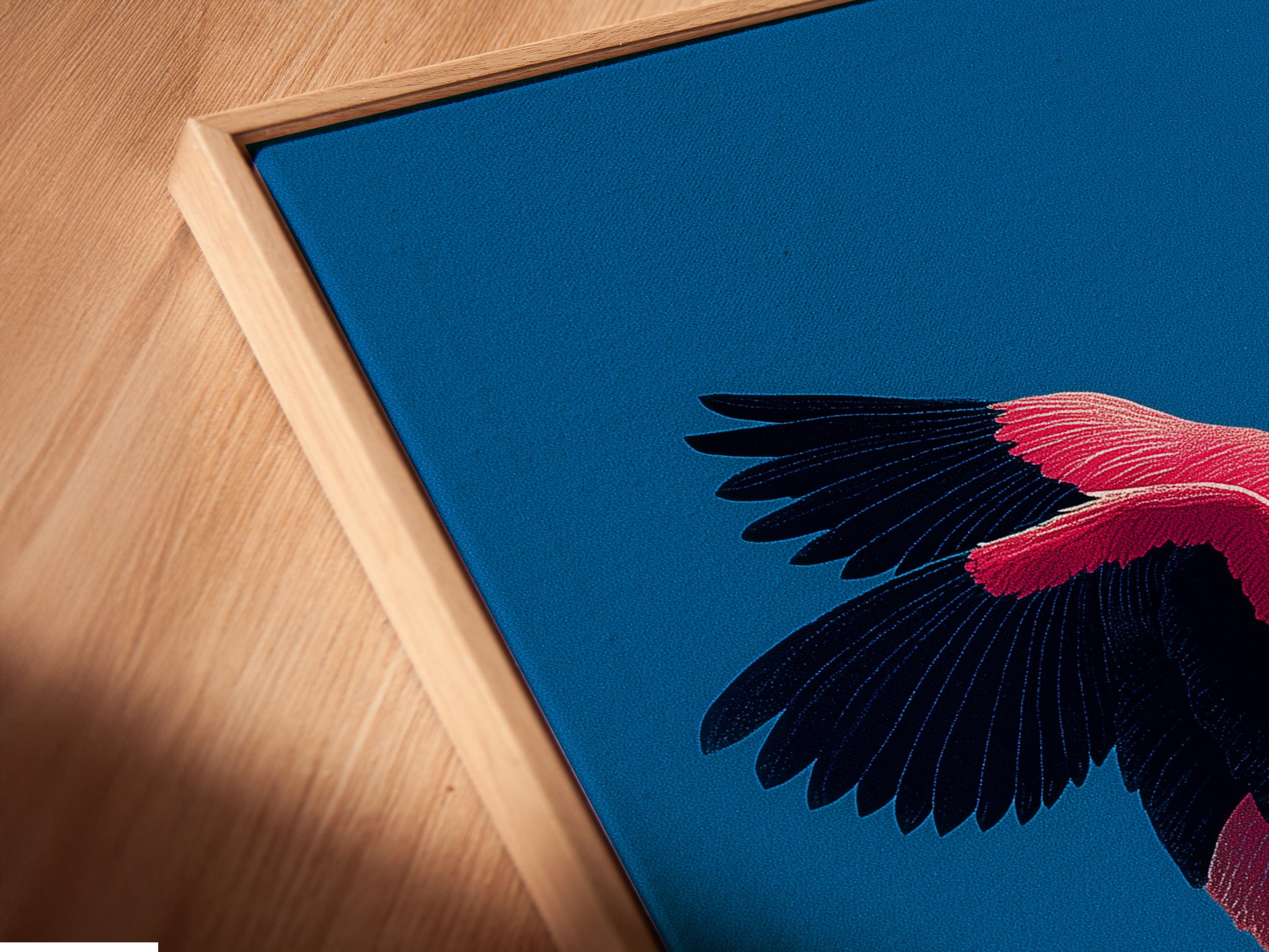 A canvas print in a floating frame is seen up close. The floating frame gives the artwork a unique look. It makes the artwork appear to float on the wall. This contemporary framing style is perfect for modern homes. It adds depth and dimension to the artwork. The frame enhances the artwork's appeal.