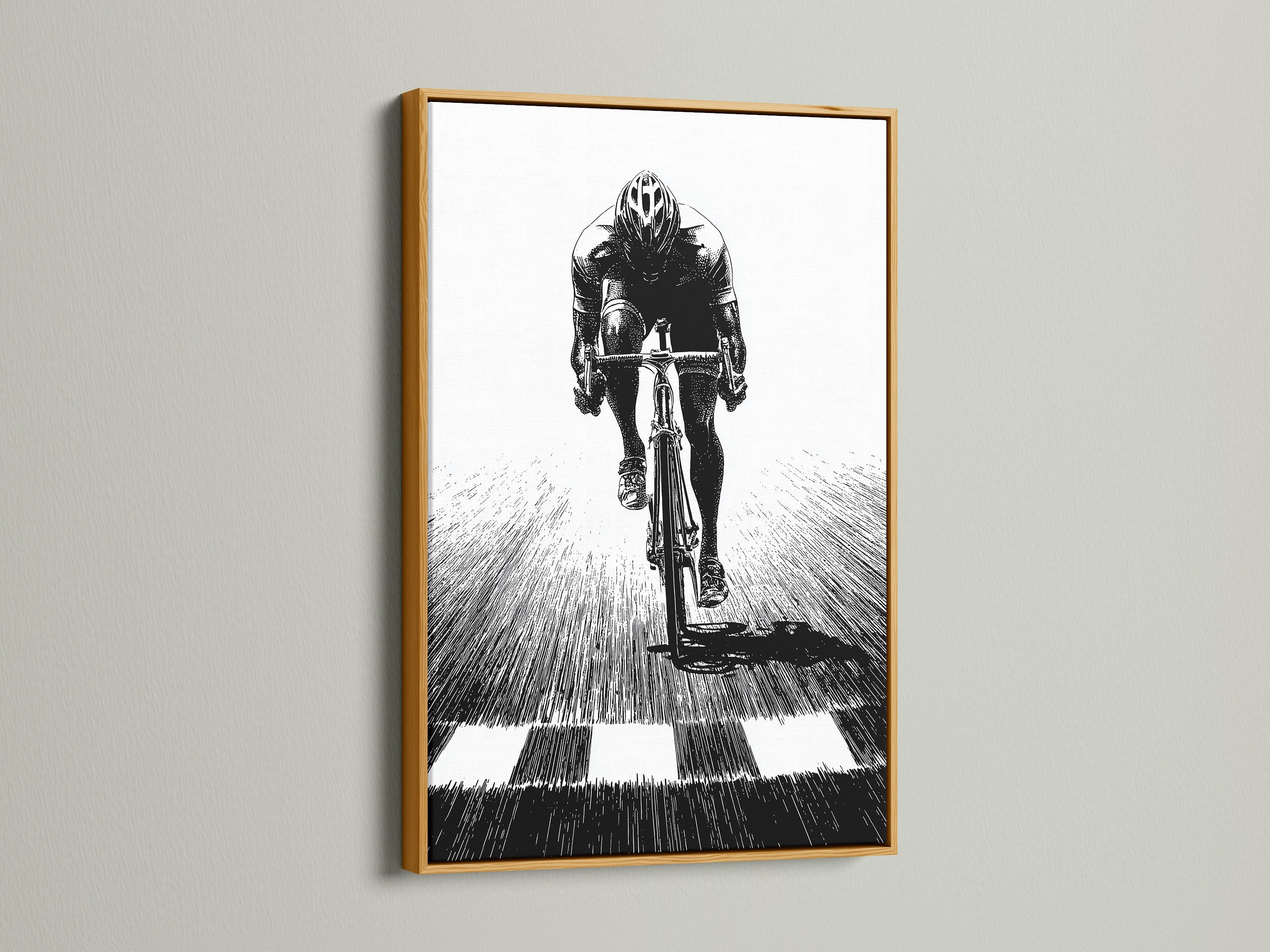 Cycling Art Print in a Gold Frame. Vintage bike art adds a touch of luxury. The gold frame complements the artwork beautifully. This cycling decor is perfect for sports enthusiasts. Upgrade your living room art with this piece. This is a great gift idea.