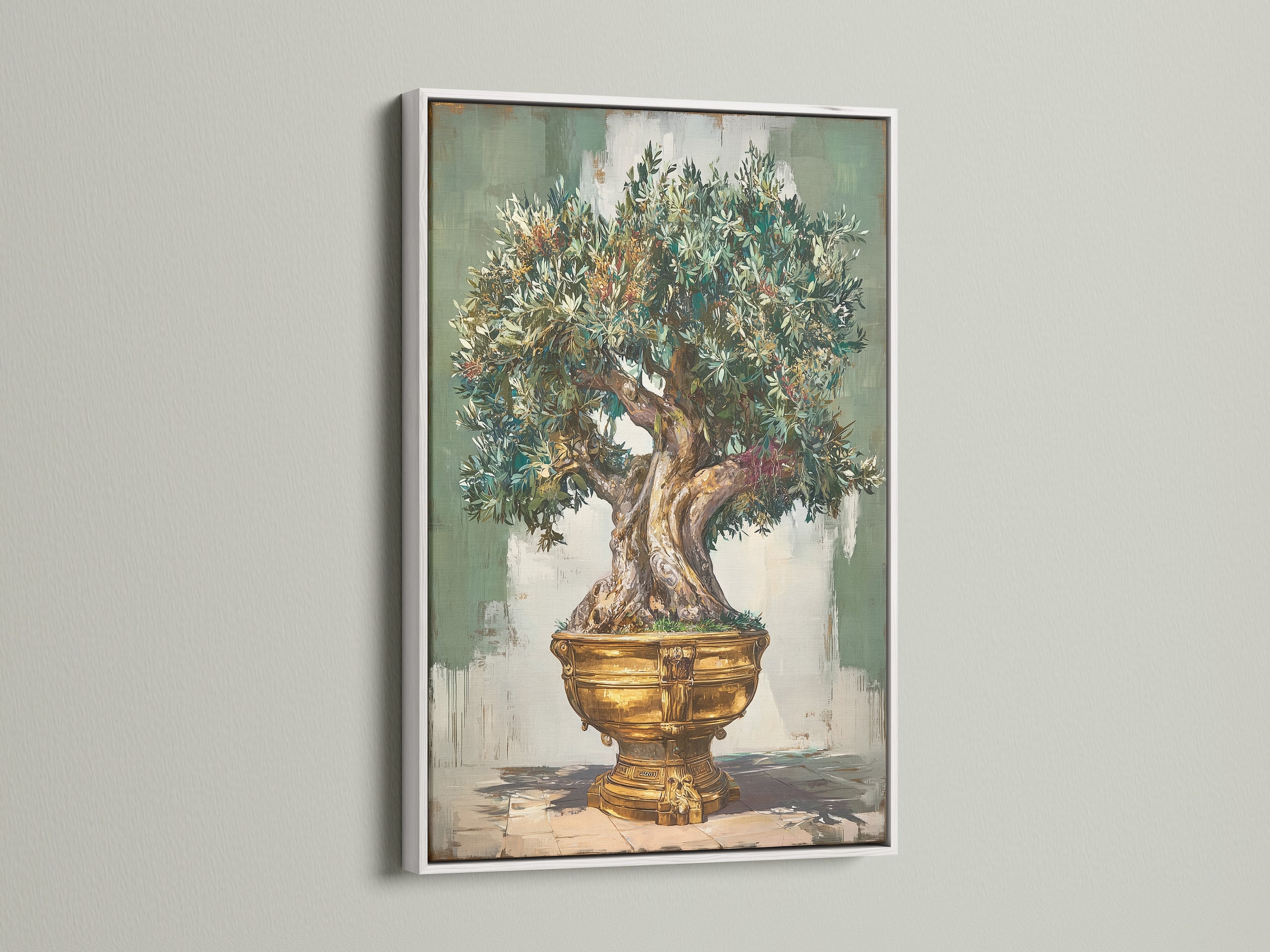 A beautiful artwork is showcased in a white frame. The white frame offers a clean fresh look. It allows the art to stand out. Perfect for modern interiors. A white frame adds sophistication to any artwork.