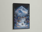 Add a touch of sophistication with a black frame. This winter mountain canvas artwork is perfect for ski lodge decor. The snowy alpine landscape painting creates a cozy cabin feel. Black frame provides a striking contrast to the winter scene.