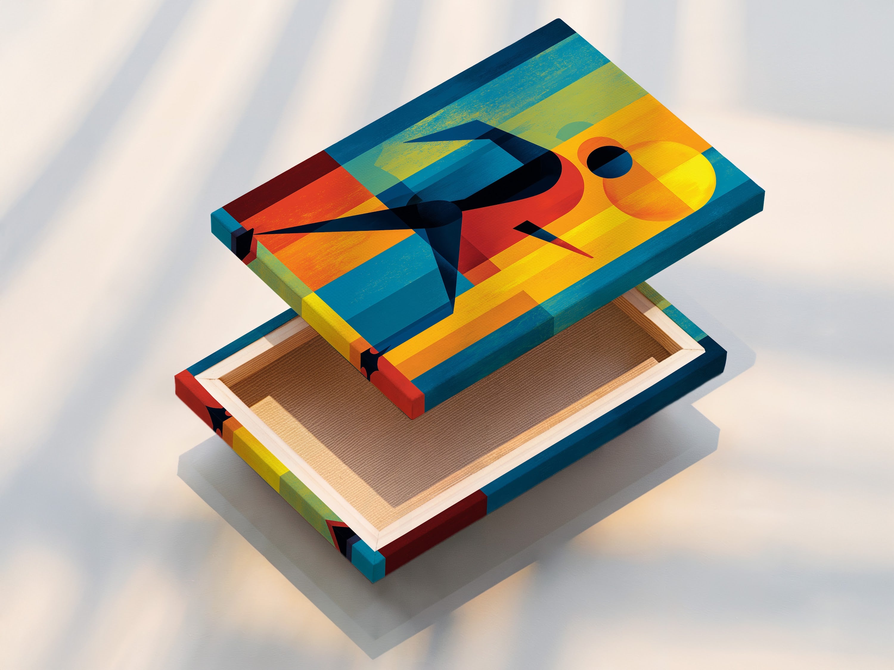 Close up of a stretched canvas print of the Olympic Runner artwork. The stretched canvas print is ready to hang. No additional framing is required. A vibrant piece of sports canvas art.