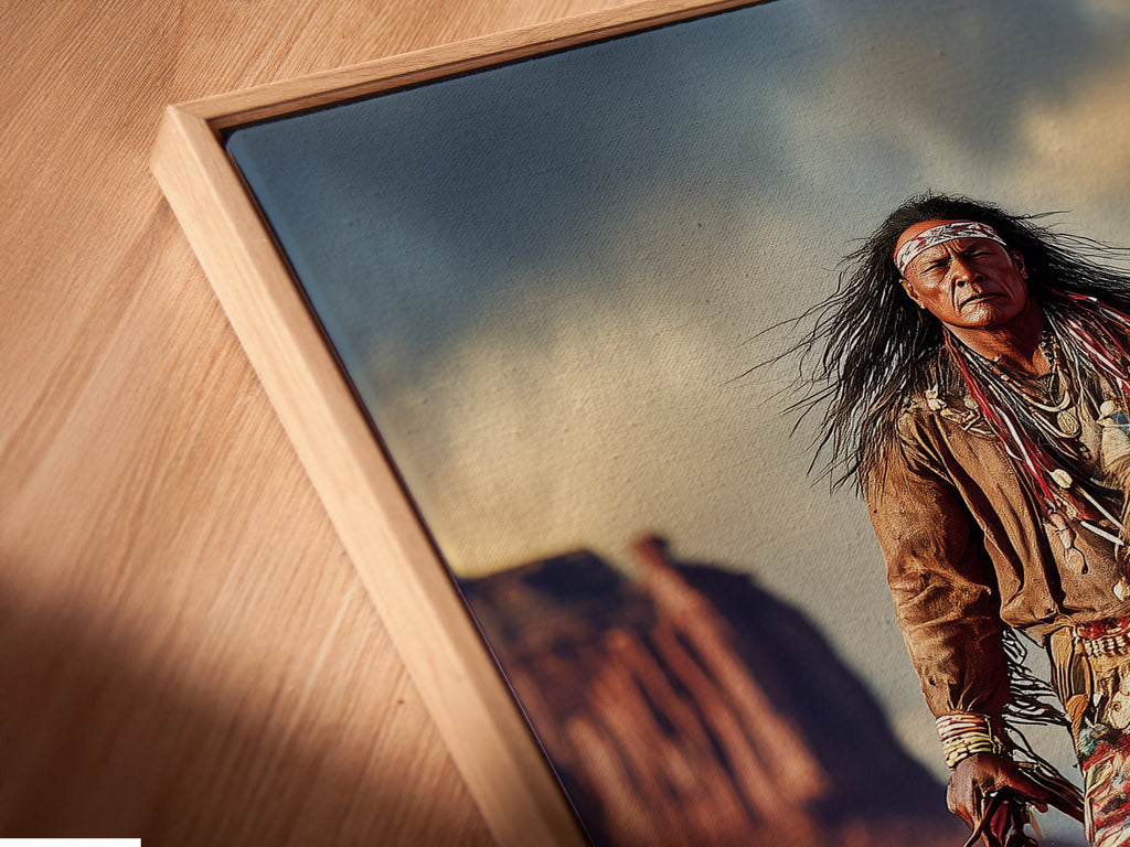 Native American Warrior Canvas Print - Western Horse Art, Southwestern Wall Decor for Office Man Cave