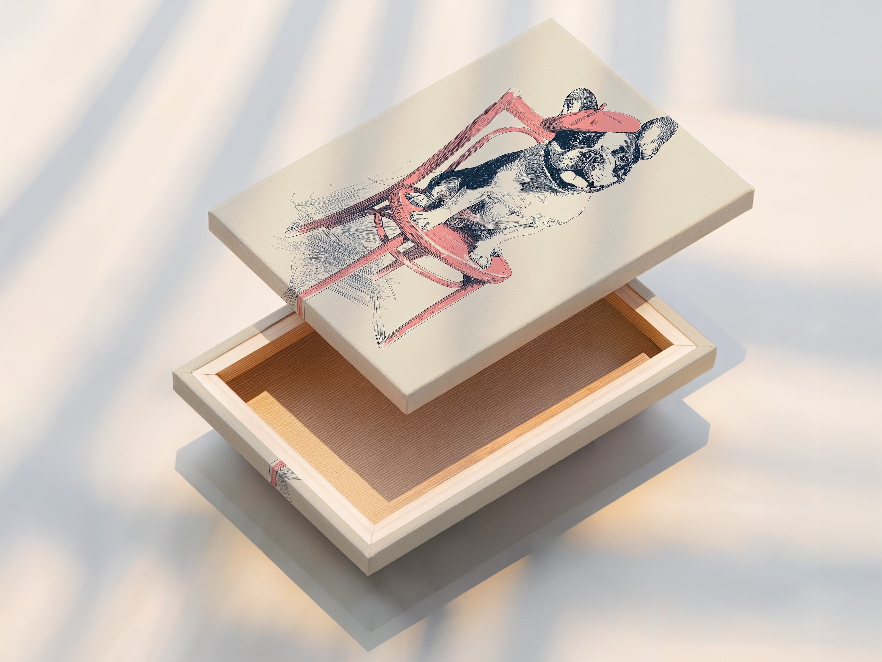 A stretched canvas print of the French Bulldog artwork. This stretched canvas provides a gallery like feel. Ready to hang and enjoy in any room. Perfect for adding texture and depth to your walls. A great choice for art collectors.