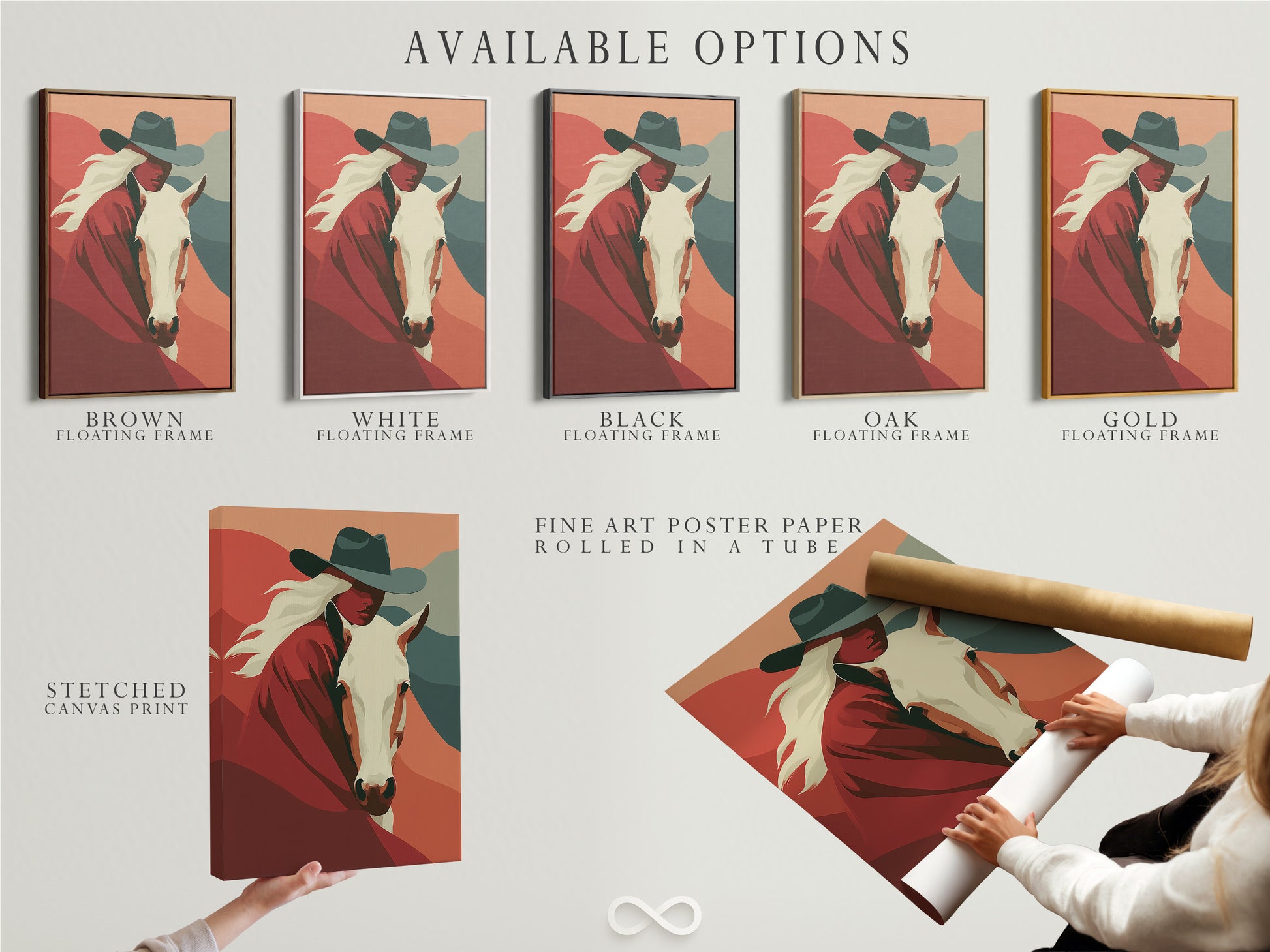 Explore available artwork options. Options include stretched canvas prints. Also fine art poster paper and floating frames. Choose your preferred format. Customize your artwork. Perfect to match your style and decor preferences.