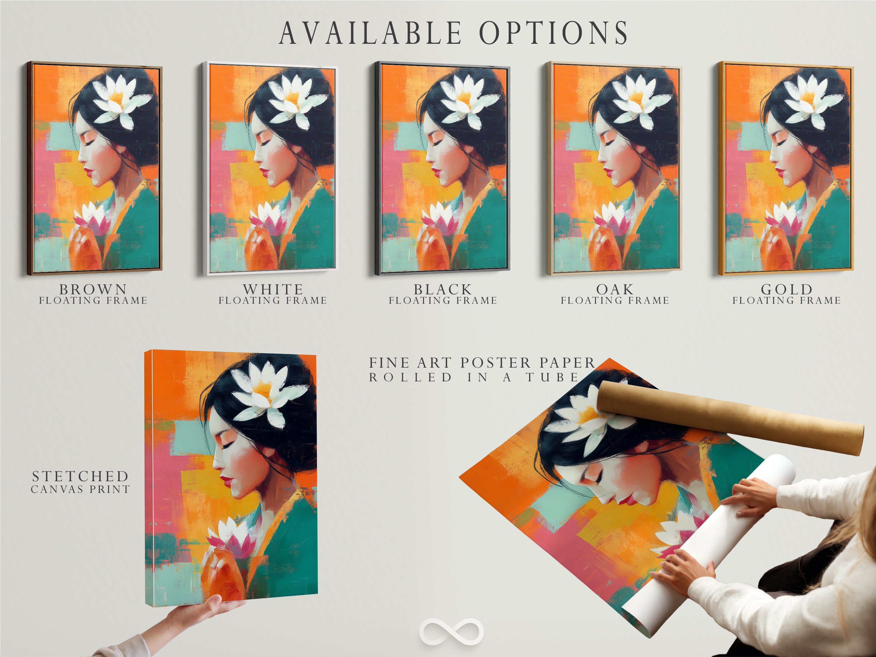 Available options include a stretched canvas print a fine art poster paper and a floating frame. Choose the perfect format for your lotus flower woman artwork. This zen wall art piece makes a statement in any room. Abstract portrait.