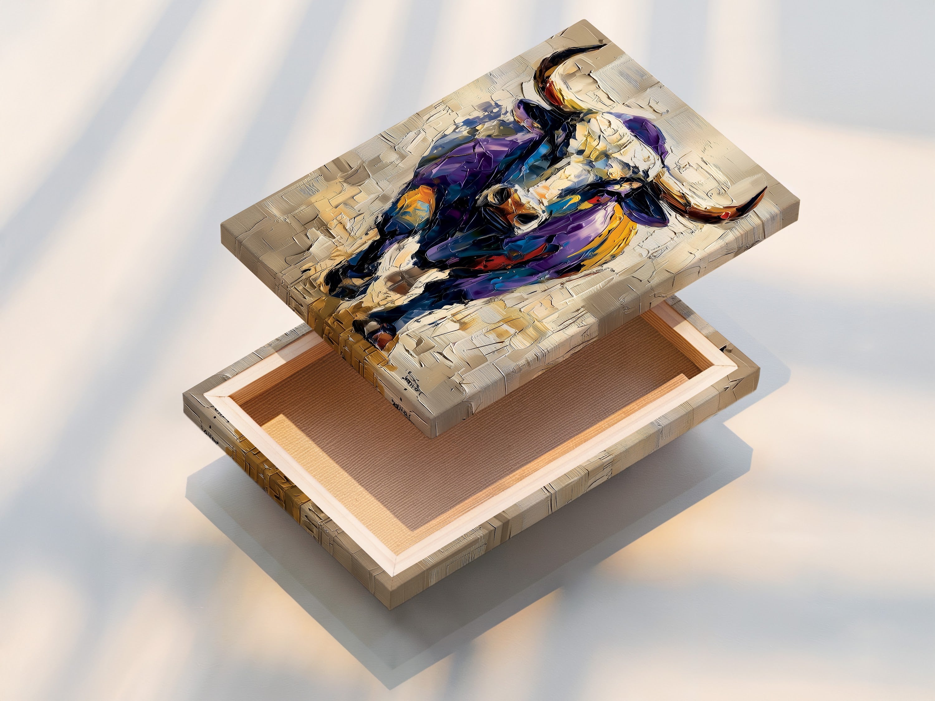 This is a stretched canvas print. The canvas is stretched over a wooden frame. The artwork is printed on high-quality canvas. The canvas print is ready to hang. It is a great way to display art in your home. This adds texture to any artwork.