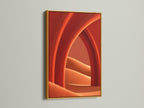 Abstract Terracotta Wall Art in a gold frame. The golden frame accentuates the warm colors. This modern minimalist poster enhances bedroom wall decor. The orange wall art complements contemporary spaces. It's suitable for adding a touch of luxury to modern artwork.