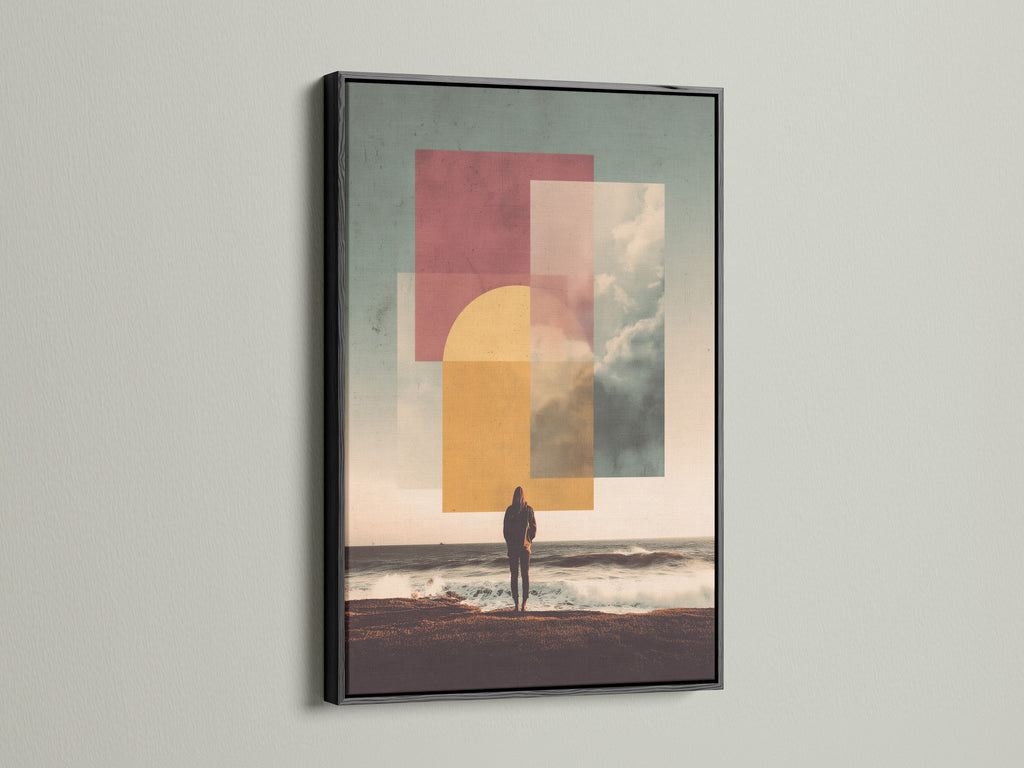 Abstract Ocean Sunset Print - Modern Geometric Wall Art, Contemporary Beach Landscape Poster, Minimalist Home Decor for Living Room