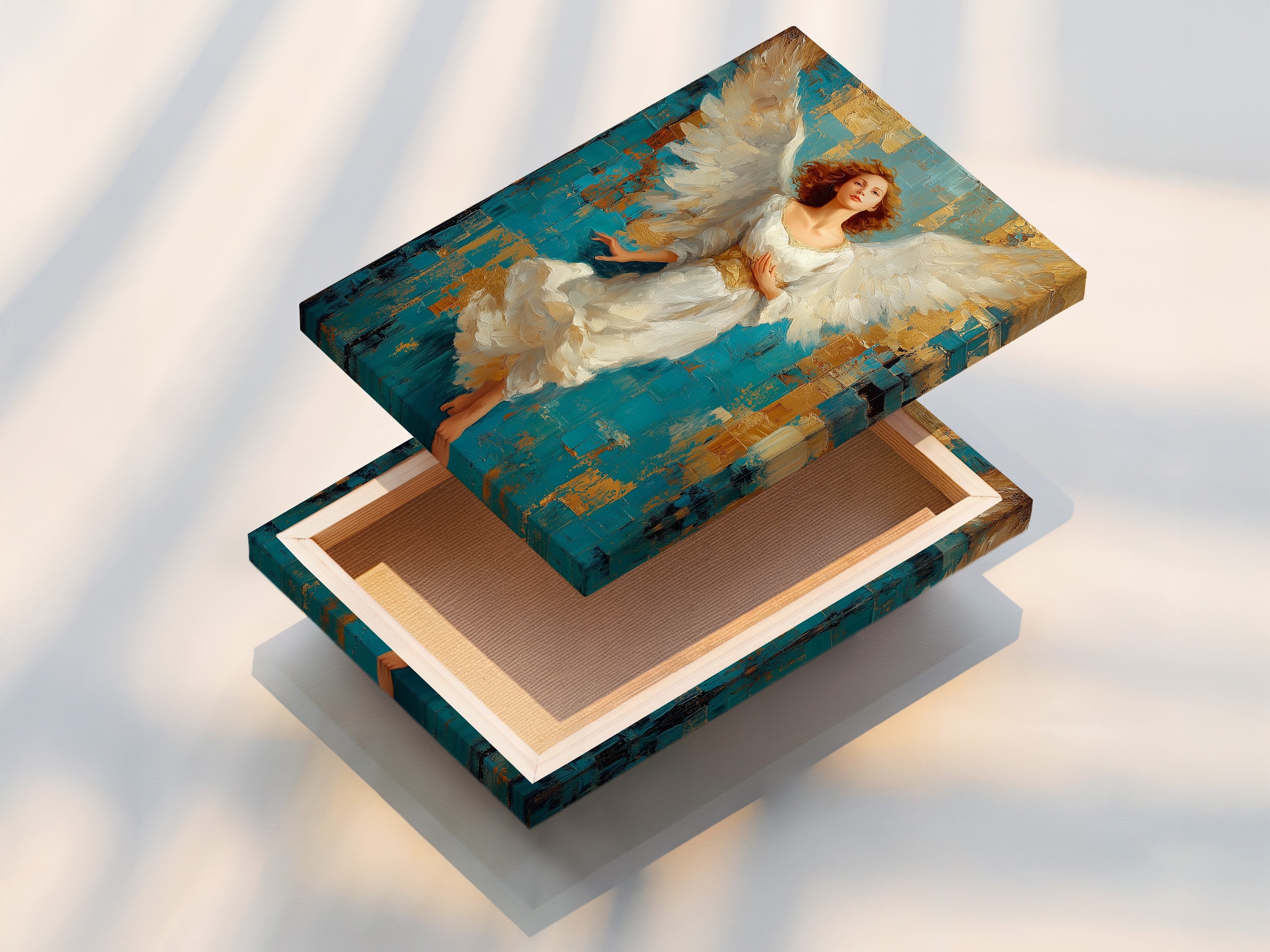 View of a stretched canvas print. The canvas is tightly stretched. It creates a smooth and professional look. Stretched canvases are ready to hang. They provide a gallery-quality display for artwork.