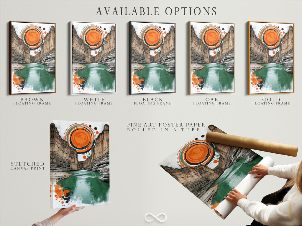 Available Artwork Options: Stretched Canvas Print Fine Art Poster Paper and Floating Frame. Customize your canyon landscape art to match your style. Explore the different options today. Create your perfect piece.
