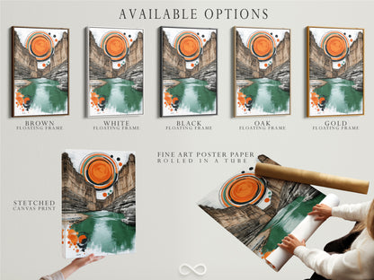 Available Artwork Options: Stretched Canvas Print Fine Art Poster Paper and Floating Frame. Customize your canyon landscape art to match your style. Explore the different options today. Create your perfect piece.