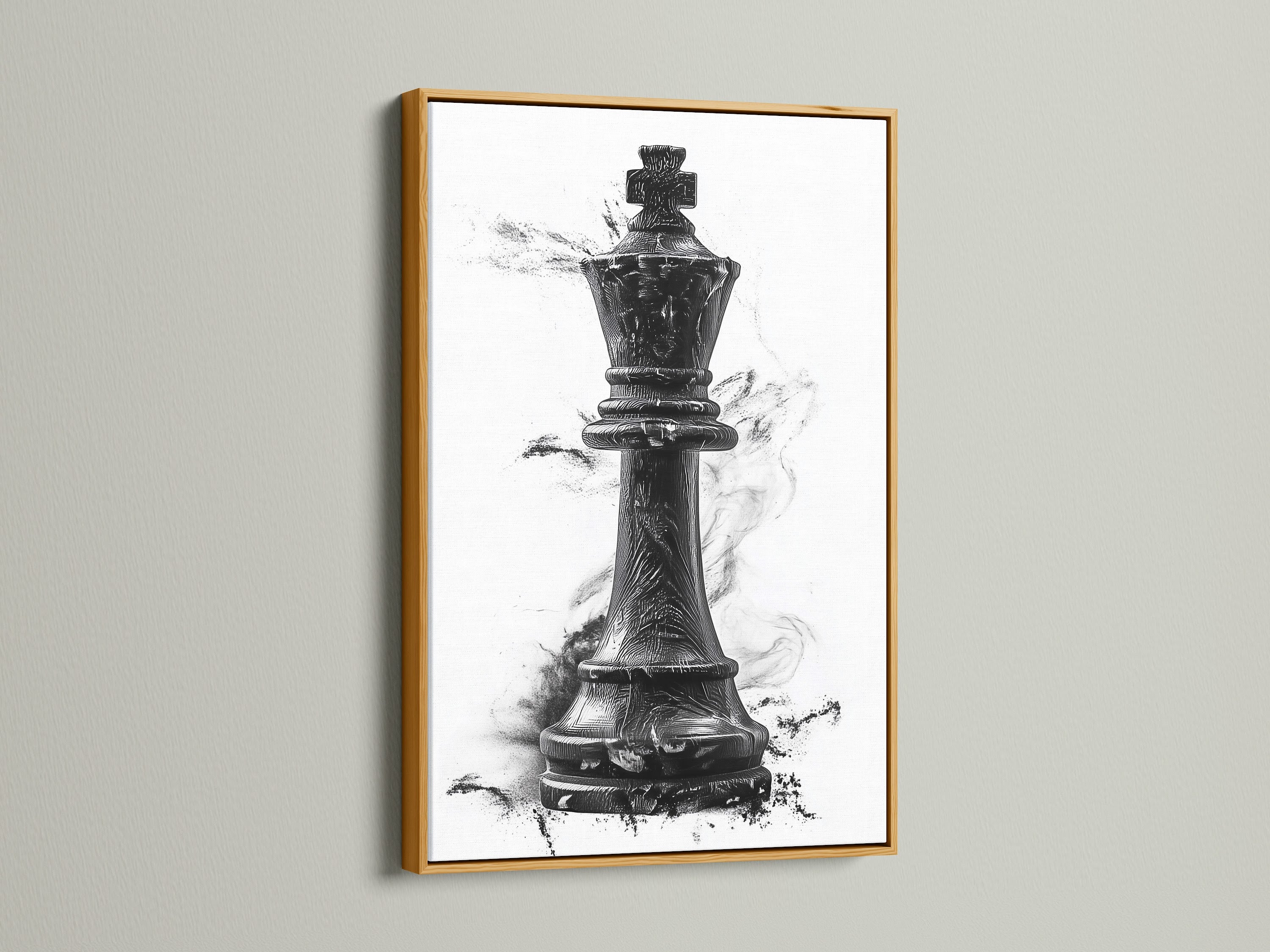 Artwork of a chess king piece in a gold frame. The gold frame exudes luxury and elegance. It enhances the artwork's visual appeal. Add a touch of glamour to your space with a gold framed art piece. Explore our collection of premium frames.