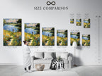 A size comparison chart displayed in an interior setting. Visualize the perfect artwork size for your space. See how different sizes impact the room's aesthetic. Choose the ideal dimensions for your art. Make the right choice for your home decor.