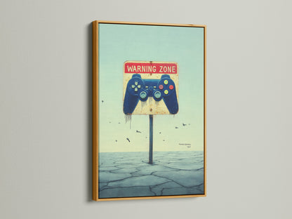 Gaming Zone Canvas Print with a gold frame. This gaming print suits industrial styles. The cool teen boy gift is perfect for studios. The video game poster suits streaming rooms. The artwork enhances home offices.