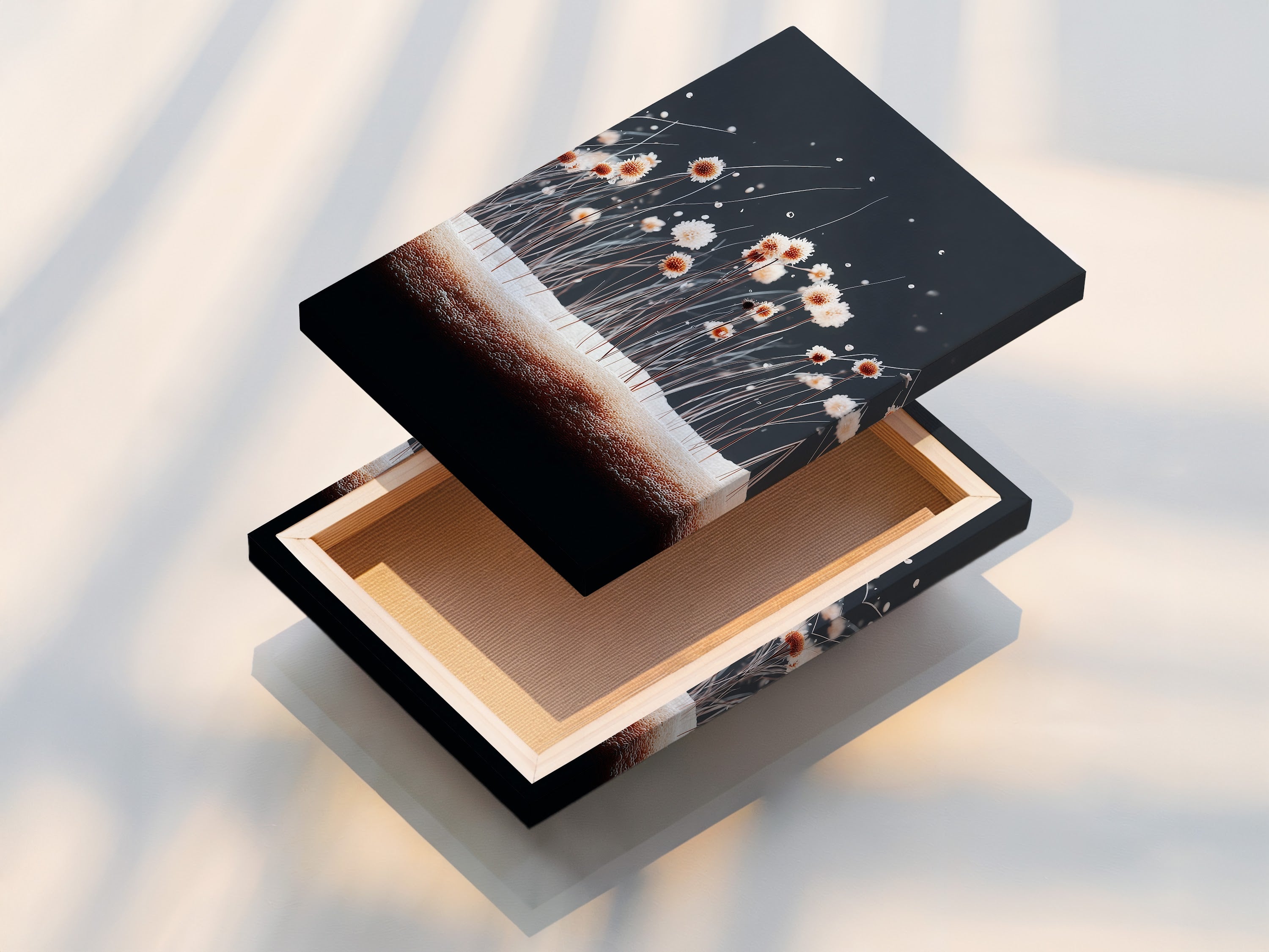 A stretched canvas print is displayed. The canvas is gallery wrapped and ready to hang. Stretched canvases offer a professional look. Transform your photos into art.