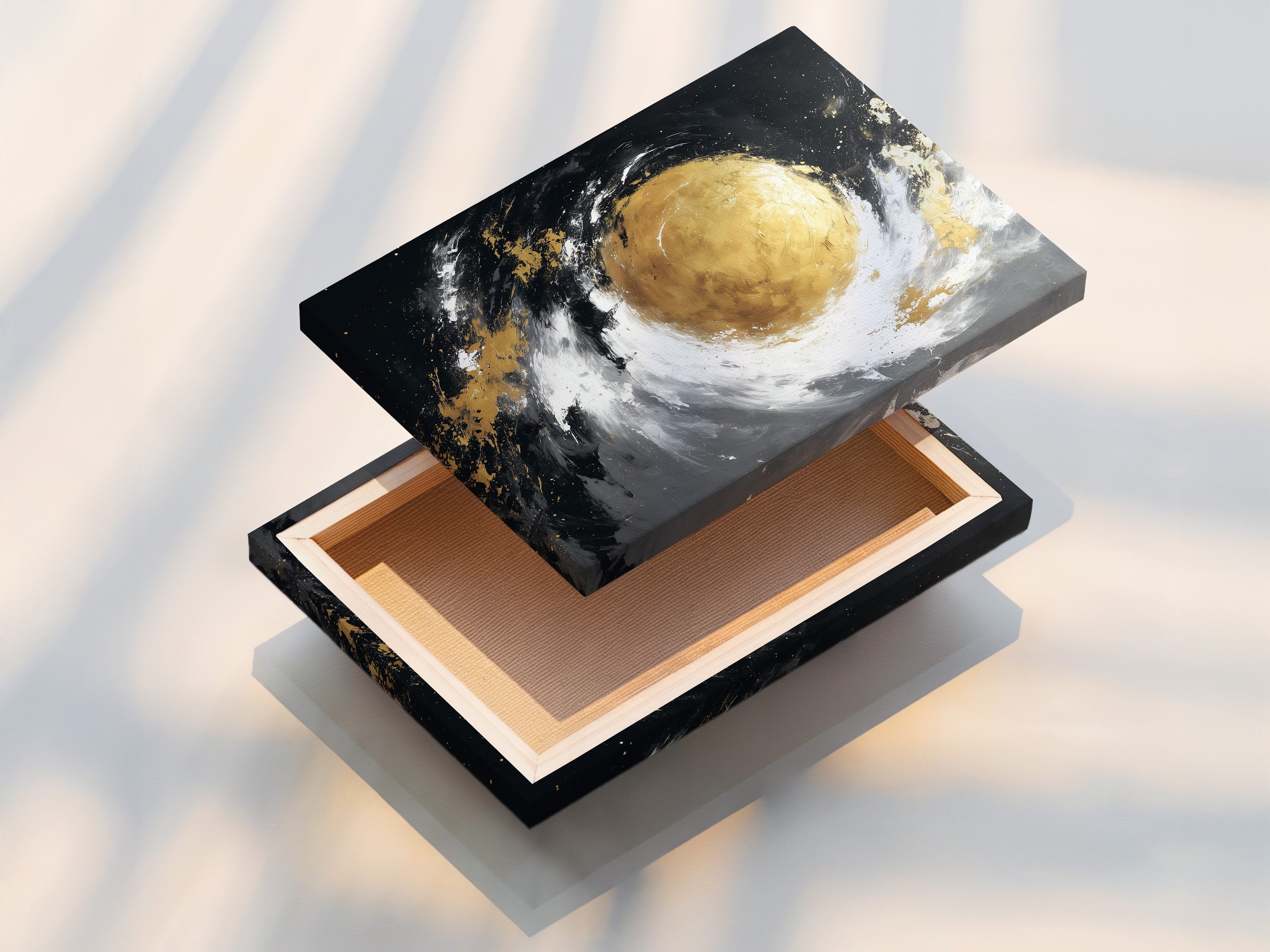 A stretched canvas print displayed beautifully. The stretched canvas print is ready to hang. It showcases vibrant colors and intricate details. This print is perfect for home decor.